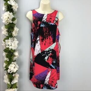 Leith Pink Paradise Retro Geometric Shift Mini Dress XS 80s